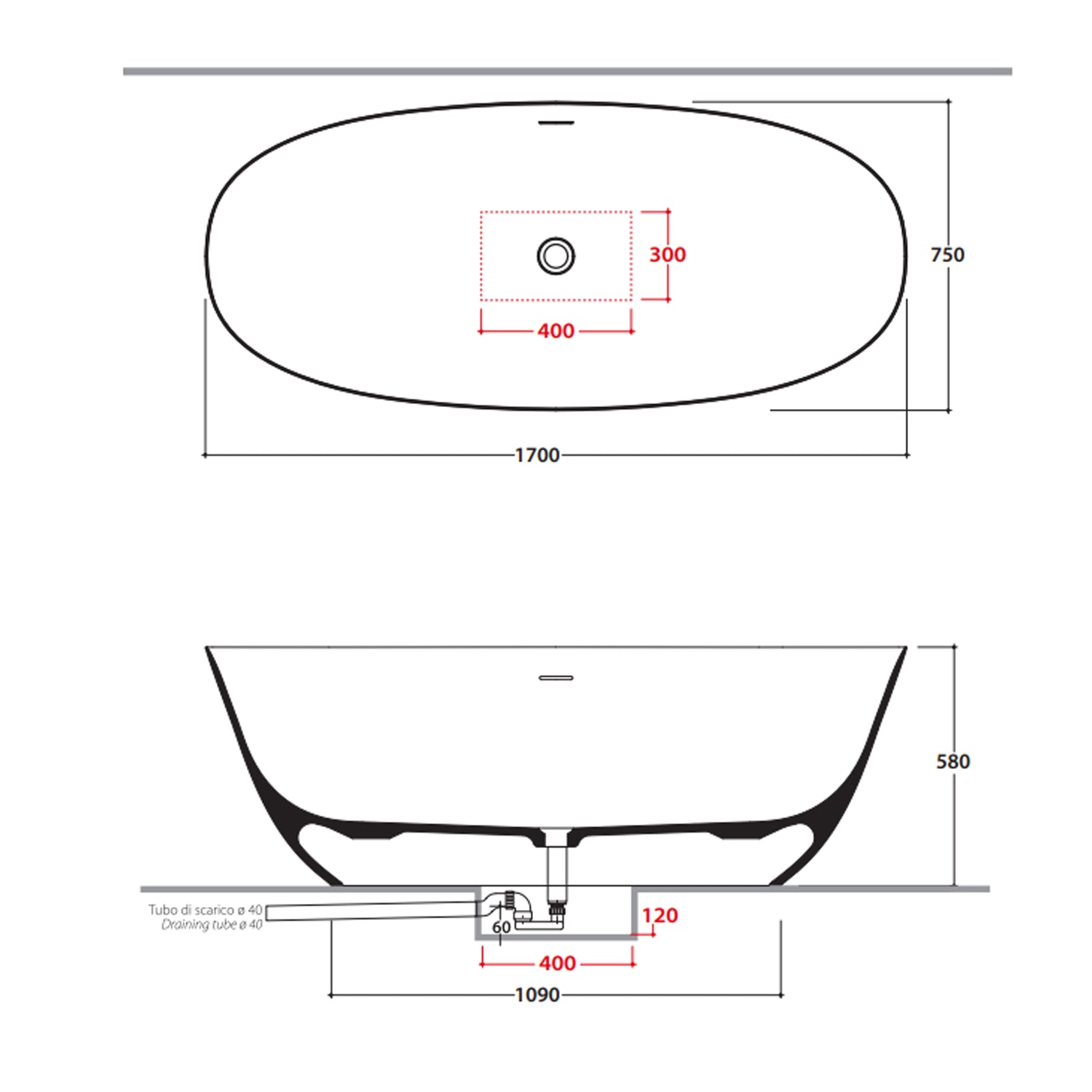 Vasca freestanding 170x75xH58 cm Globo Xenia Plus in Solid Surface® - Bianco Opaco by CeramicStore | Lo specialista del tuo bagno