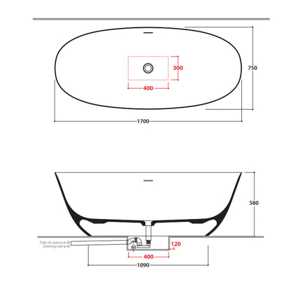 Vasca freestanding 170x75xH58 cm Globo Xenia Plus in Solid Surface® - Bianco Opaco by CeramicStore | Lo specialista del tuo bagno