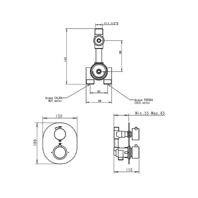Termostatico doccia incasso tondo 1 via in ottone by CeramicStore | Lo specialista del tuo bagno