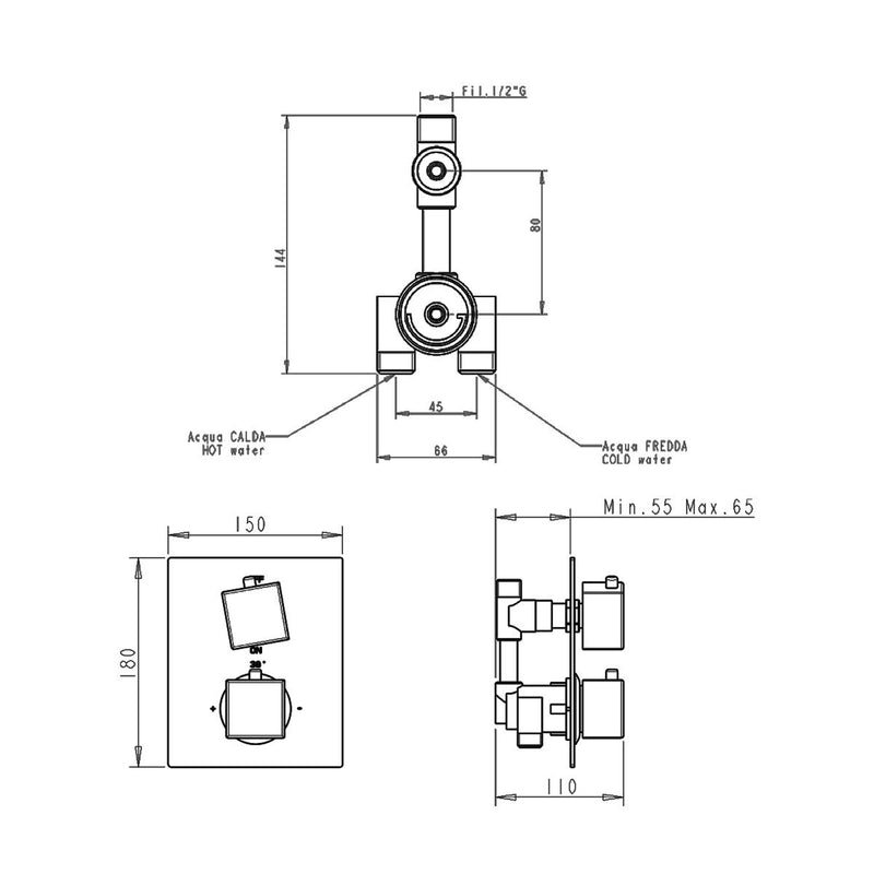 Termostatico doccia incasso quadro 1 via in ottone by CeramicStore | Lo specialista del tuo bagno