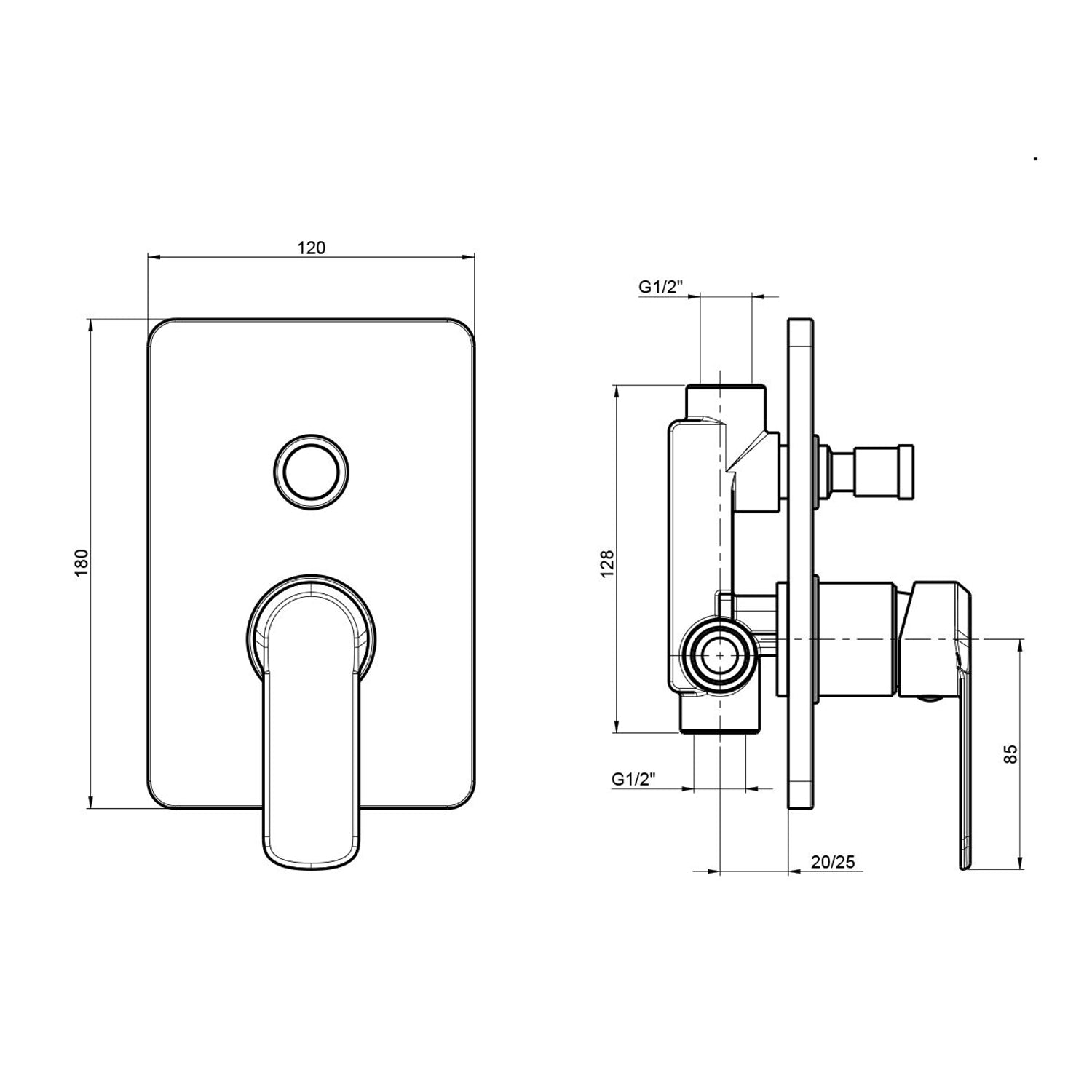 Miscelatore doccia incasso quadro 2 vie cartuccia diametro 35 by CeramicStore | Lo specialista del tuo bagno