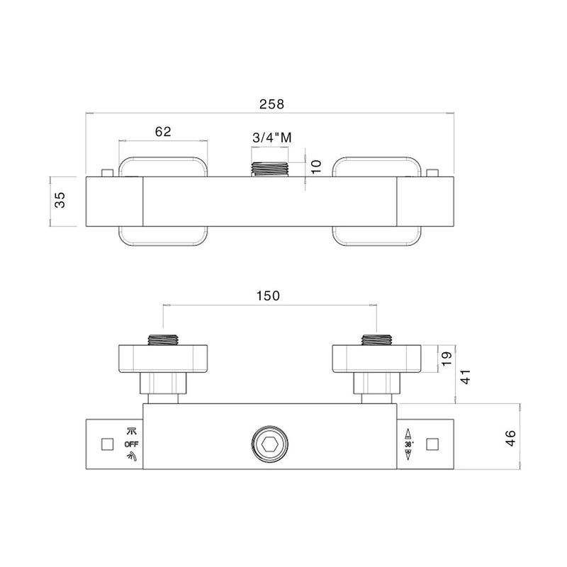 Termostatico doccia esterno quadro con attacco superiore 3/4M by CeramicStore | Lo specialista del tuo bagno
