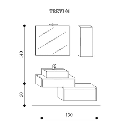 Mobile bagno sospeso modello Trevi01 cm 130x190x46 finitura olmo rosseau by CeramicStore | Lo specialista del tuo bagno