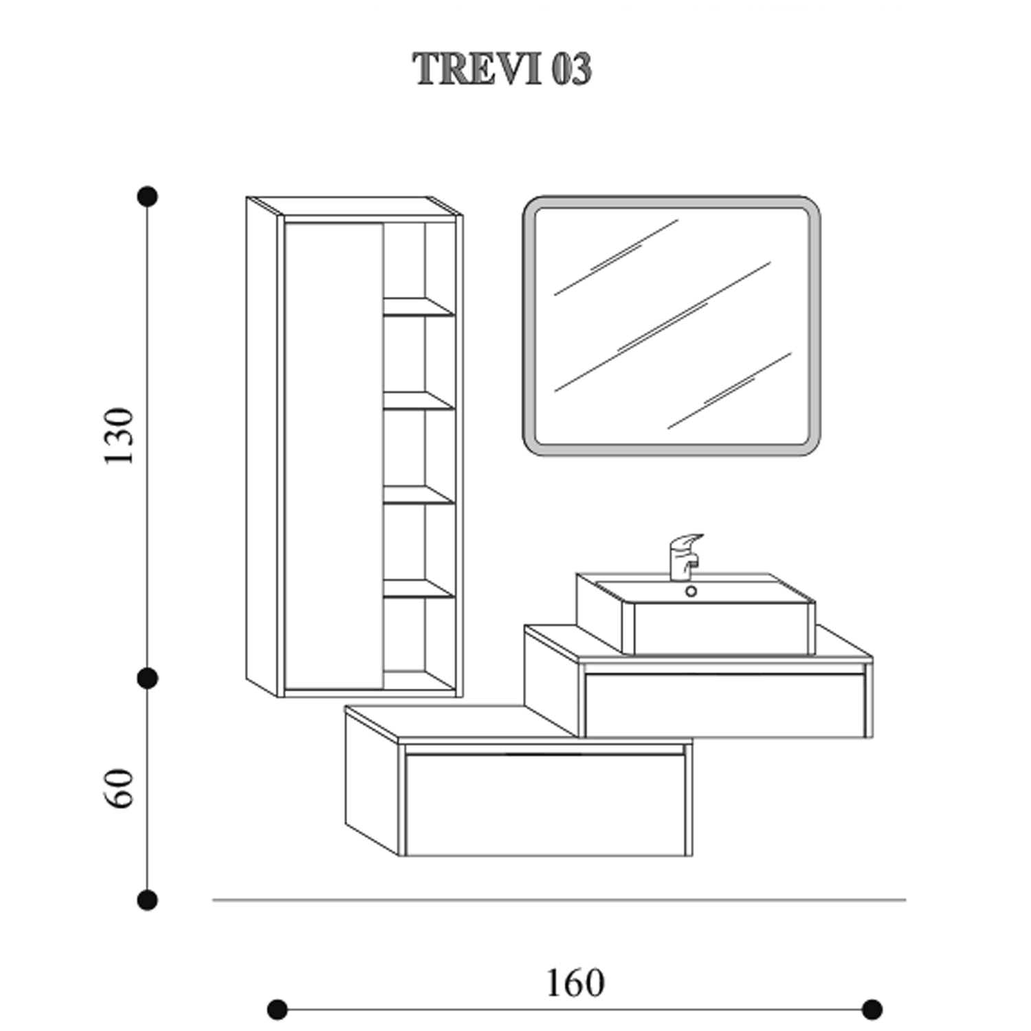 Mobile bagno sospeso modello Trevi03 cm 160x190x46 laccato lucido bianco by CeramicStore | Lo specialista del tuo bagno