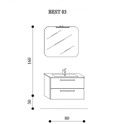 Mobile bagno sospeso modello Best03 cm 80x190x46 laccato lucido bianco by CeramicStore | Lo specialista del tuo bagno