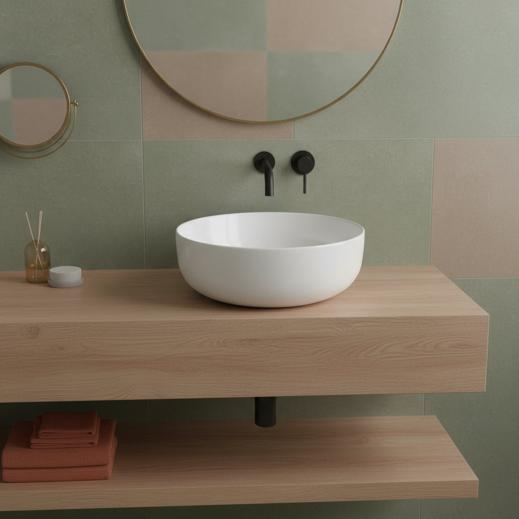 Lavabo da appoggio tondo Slim ceramica bianca diametro 38