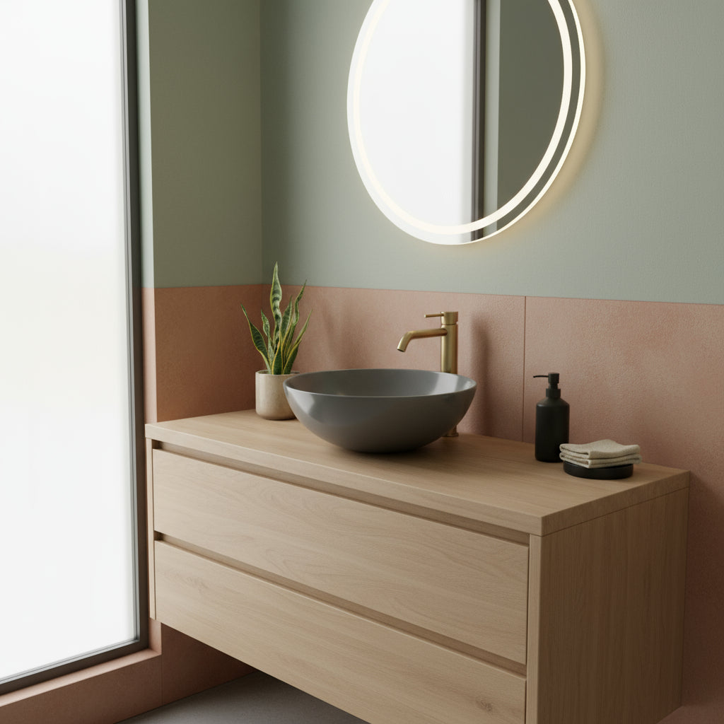 Lavabo da appoggio tondo Slim ceramica grigia diametro 33 cm e altezza 14 cm
