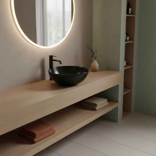 Lavabo da appoggio tondo Slim ceramica nera diametro 33 cm e altezza 14 cm
