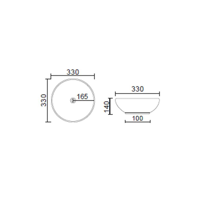 Lavabo da appoggio tondo Slim ceramica bianca diametro 33 cm e altezza 14 cm