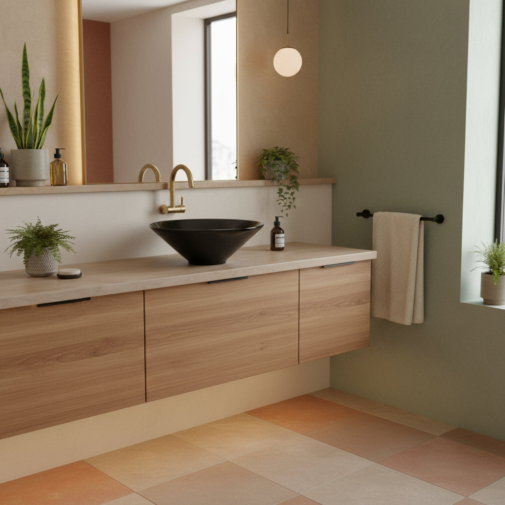 Lavabo da appoggio tondo Slim ceramica nera diametro 40