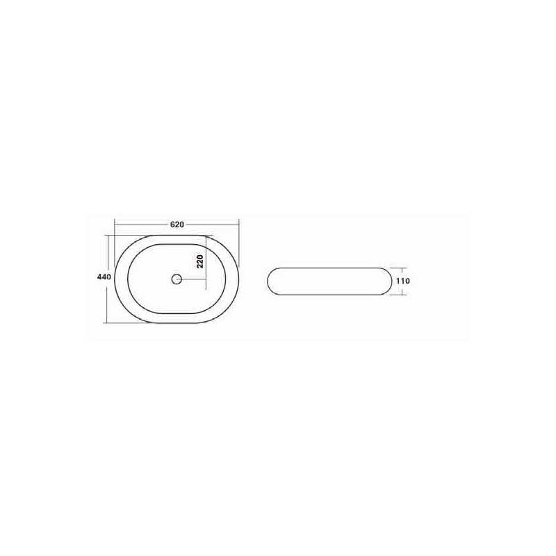 Lavabo da appoggio quadro ceramica angoli arrotondati 62x44 H.11 cm