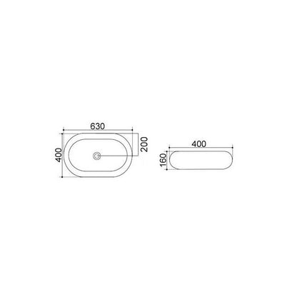 Lavabo da appoggio bianco rettangolare angoli arrotondati 63x40 H.16 cm