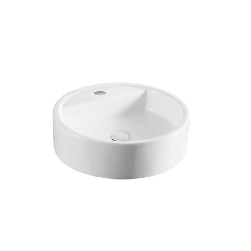 Lavabo d'appoggio tondo ceramica bianca diametro 49 cm con troppo pieno