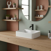 Lavabo d'appoggio quadrato ceramica bianca senza troppo pieno altezza 13 cm
