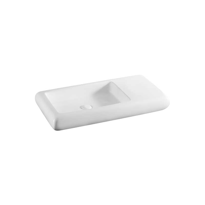 Lavabo d'appoggio rettangolare ceramica bianca senza troppo pieno altezza 10 cm