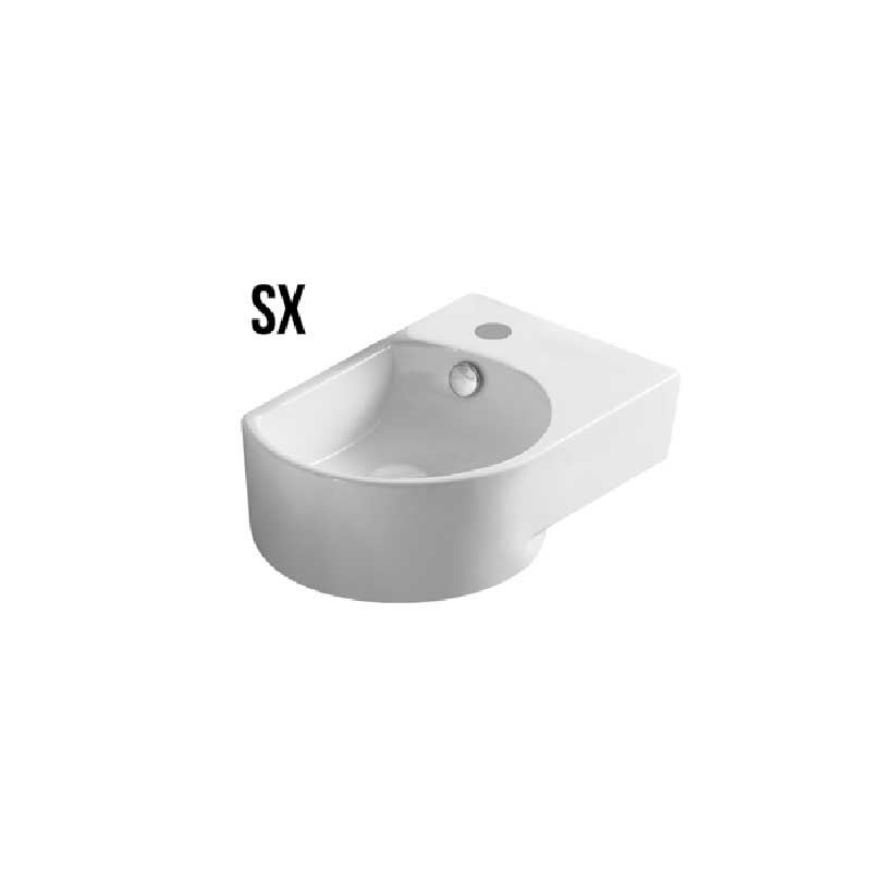 Lavabo sospeso ceramica bianca altezza 14 cm foro rubinetto a destra by CeramicStore | Lo specialista del tuo bagno