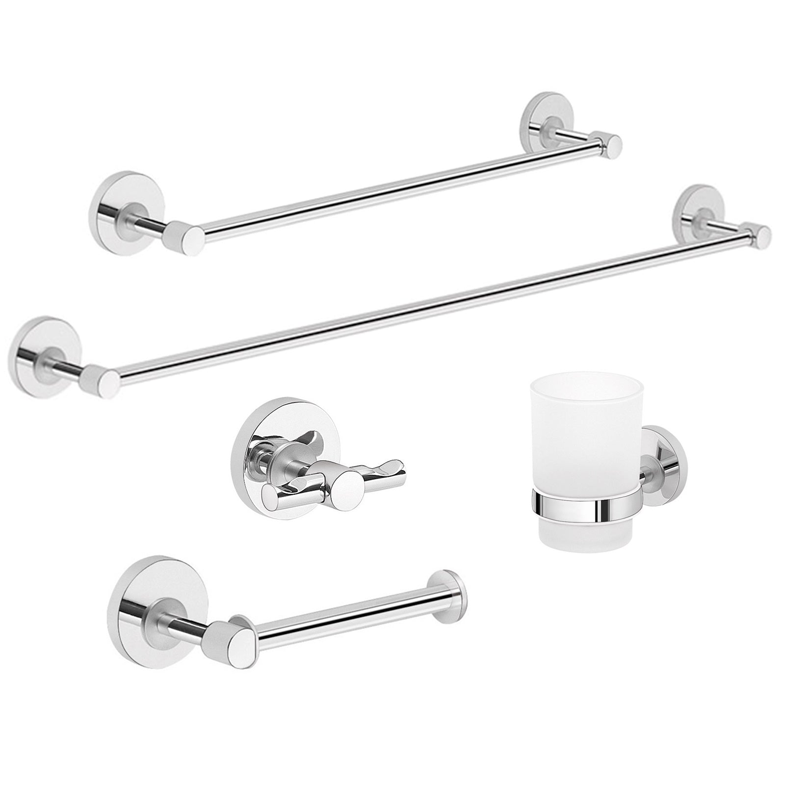 Set completo 5 pezzi Gedy Ficus metallo cromato lucido e contenitori in vetro satinato by CeramicStore | Lo specialista del tuo bagno
