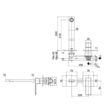 Miscelatore incasso lavabo Paffoni Effe con bocca, aeratore M24x1 - l.240 mm e piastre in acciaio by CeramicStore | Lo specialista del tuo bagno