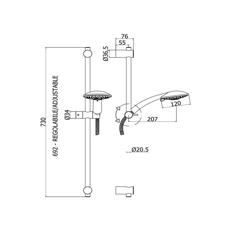 Set saliscendi con asta flessibile in pvc argento e miscelatore doccia esterno Monocomando Cromo Paffoni by CeramicStore | Lo specialista del tuo bagno