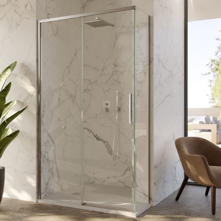 Box Doccia ad angolo 70x90 con lato fisso e porta scorrevole in cristallo 6 mm e profilo Cromo brillante Versione Sinistra by CeramicStore | Lo specialista del tuo bagno