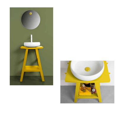 Consolle in Teak naturale di recupero trattato serie Zen Cipi 56cm - Giallo Mostarda by CeramicStore | Lo specialista del tuo bagno