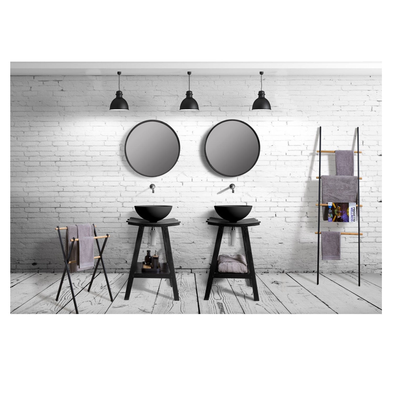 Consolle in Teak naturale di recupero trattato serie Zen Cipi 56cm - Nero by CeramicStore | Lo specialista del tuo bagno