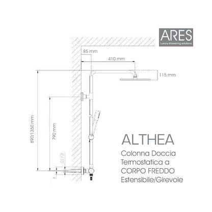 Colonna doccia termostatica quadrata con soffione 25x25 cm e corpo telescopico by CeramicStore | Lo specialista del tuo bagno