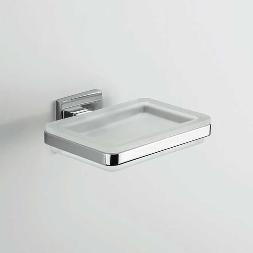 Porta sapone di forma squadrata in ottone cromato con piattino in vetro satinato Colombo Design collezione BasicQ Con fissaggio a tassello by CeramicStore | Lo specialista del tuo bagno