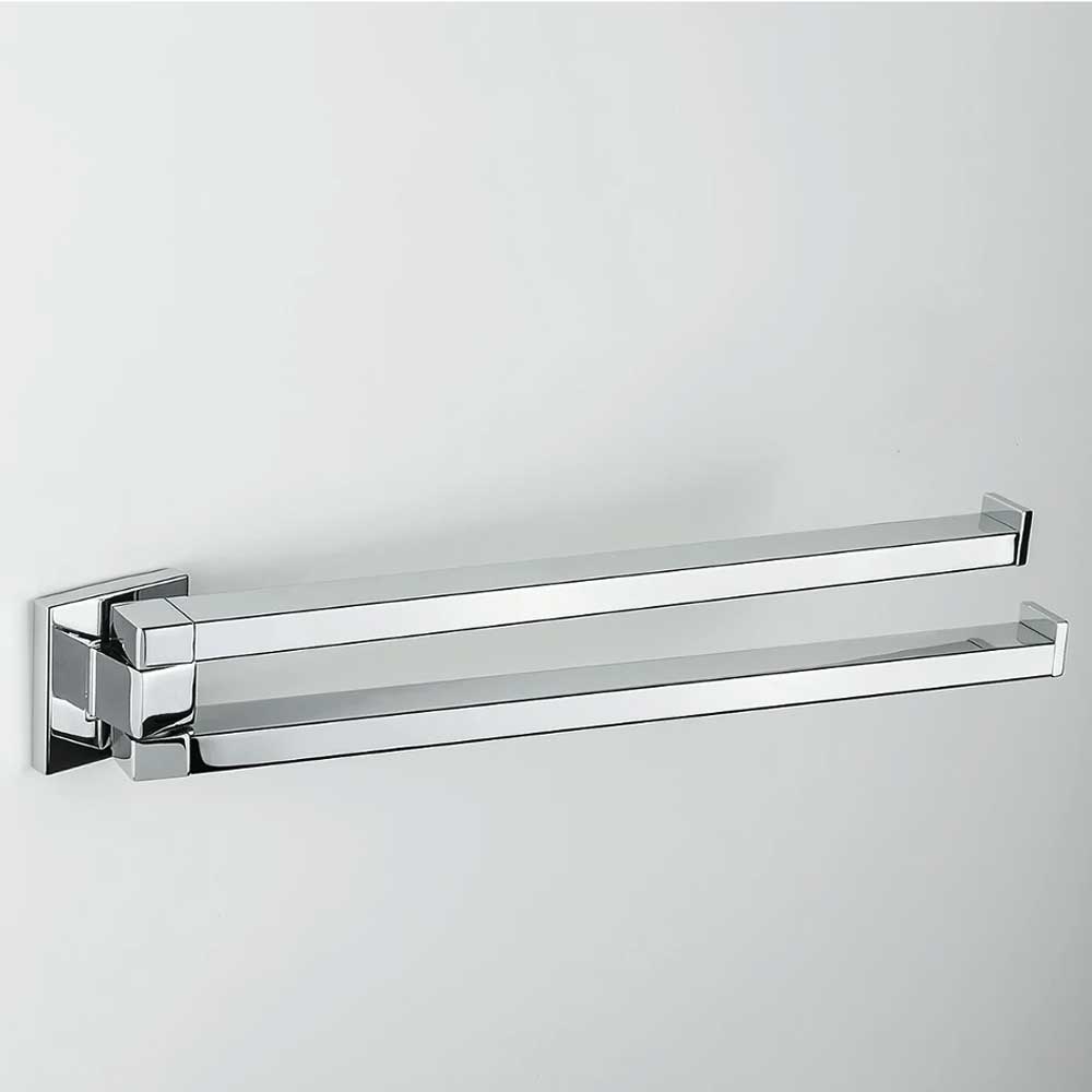 Porta salviette da bagno a doppio snodo di forma squadrata in ottone cromato Colombo Design collezione BasicQ Con fissaggio a tassello by CeramicStore | Lo specialista del tuo bagno
