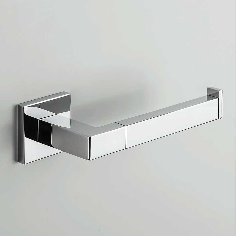 Porta rotolo Destro di forma squadrata in ottone cromato  Colombo Design collezione BasicQ Con fissaggio a tassello
