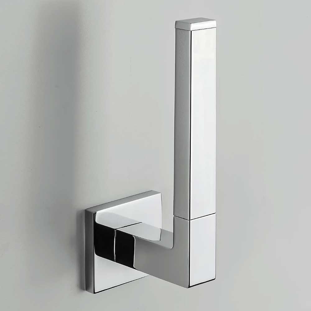 Porta rotolo Verticale di forma squadrata in ottone cromato Colombo Design collezione BasicQ Con fissaggio a tassello by CeramicStore | Lo specialista del tuo bagno
