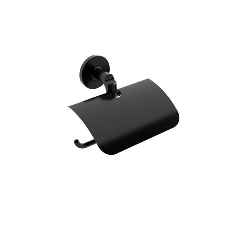 Porta rotolo coperto da incollo o da fissare a parete in ottone verniciato nero opaco collezione Sebecà  di Lineabeta
