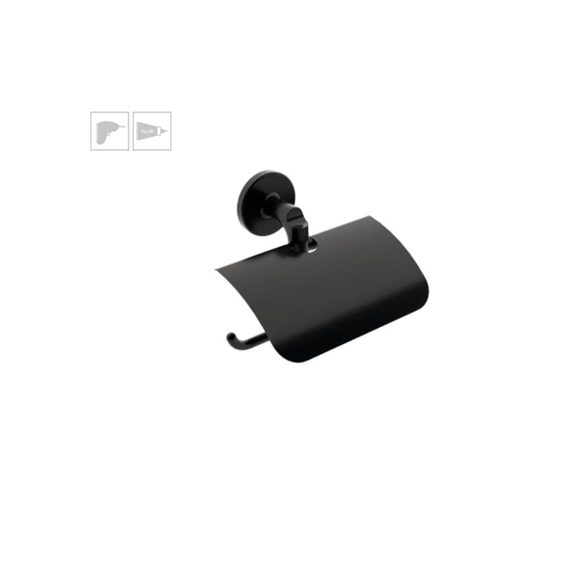 Porta rotolo coperto da incollo o da fissare a parete in ottone verniciato nero opaco collezione Sebecà  di Lineabeta