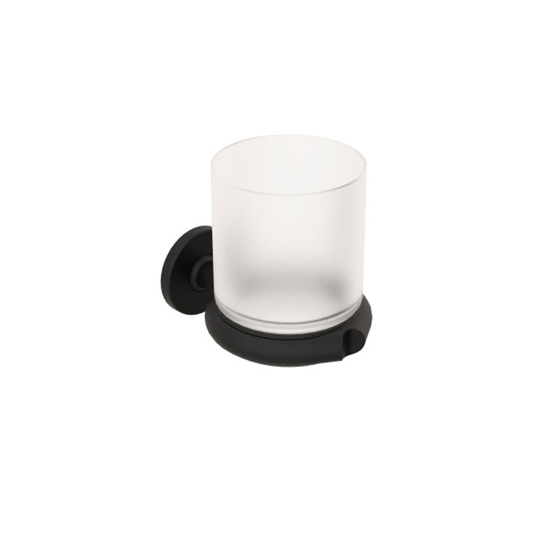 Porta spazzolini da incollo o da fissare a parete in ottone verniciato nero opaco e vetro acidato collezione Sebecà di Lineabeta by CeramicStore | Lo specialista del tuo bagno