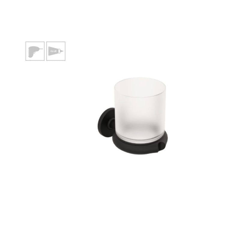 Porta spazzolini da incollo o da fissare a parete in ottone verniciato nero opaco e vetro acidato collezione Sebecà di Lineabeta by CeramicStore | Lo specialista del tuo bagno