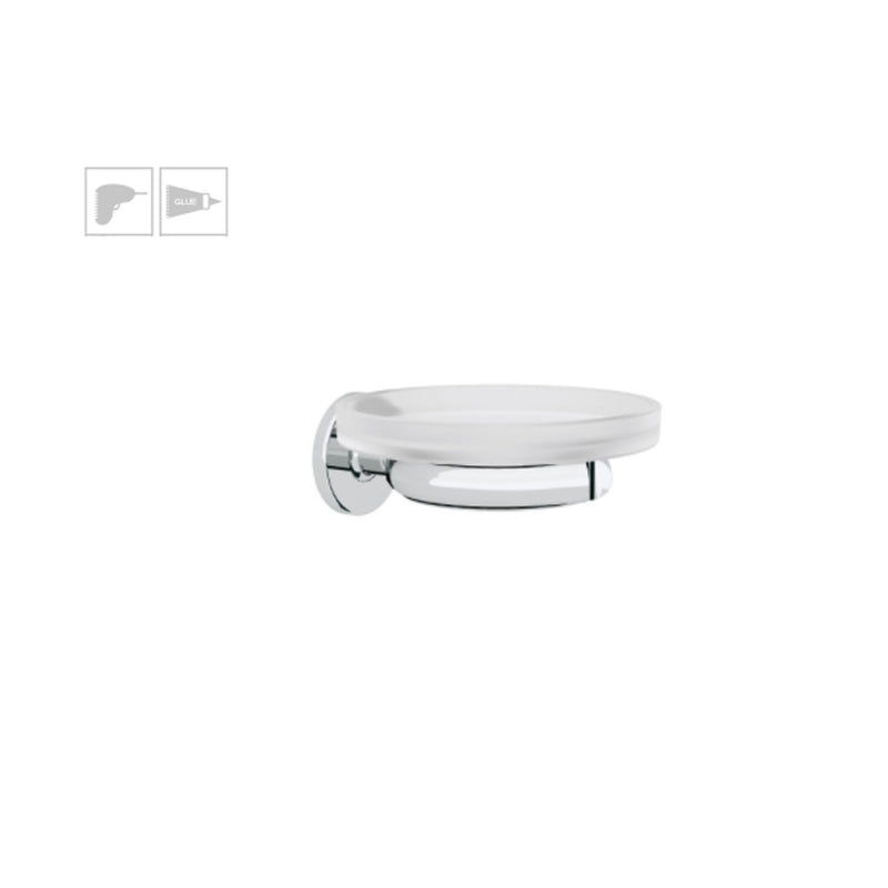 Porta sapone da incollo o da fissare a parete in ottone cromato e vetro acidato collezione Sebecà di Lineabeta by CeramicStore | Lo specialista del tuo bagno