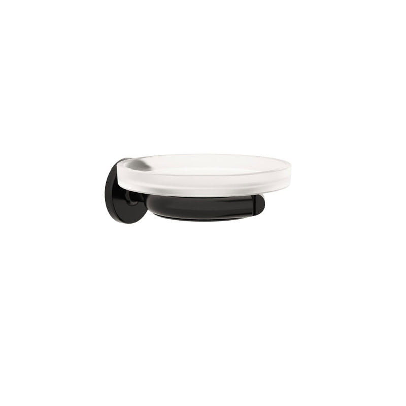 Porta sapone da incollo o da fissare a parete in ottone verniciato nero opaco e vetro acidato collezione Sebecà di Lineabeta by CeramicStore | Lo specialista del tuo bagno