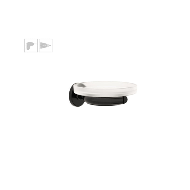 Porta sapone da incollo o da fissare a parete in ottone verniciato nero opaco e vetro acidato collezione Sebecà di Lineabeta by CeramicStore | Lo specialista del tuo bagno