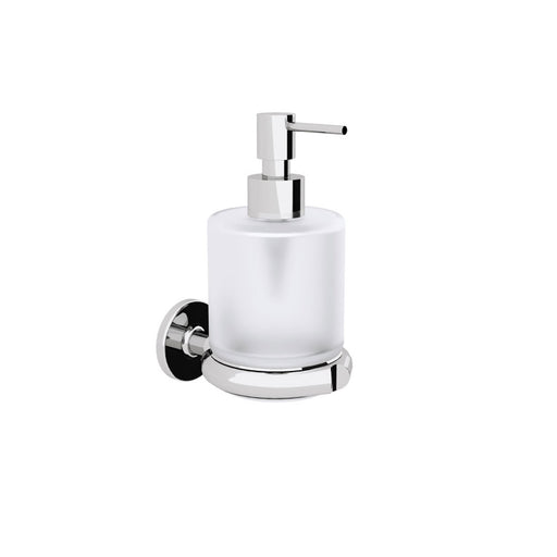 Dispenser sapone da incollo o da fissare a parete in ottone cromato e vetro acidato collezione Sebecà di Lineabeta 250ml by CeramicStore | Lo specialista del tuo bagno