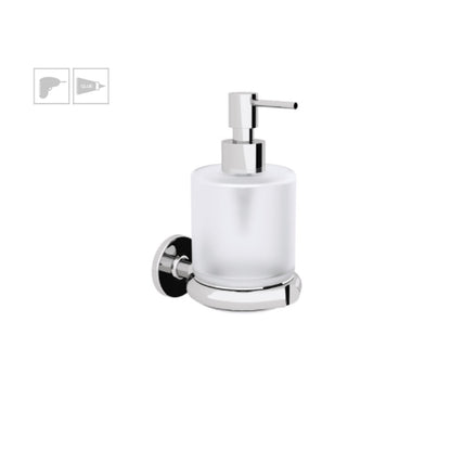 Dispenser sapone da incollo o da fissare a parete in ottone cromato e vetro acidato collezione Sebecà di Lineabeta 250ml by CeramicStore | Lo specialista del tuo bagno