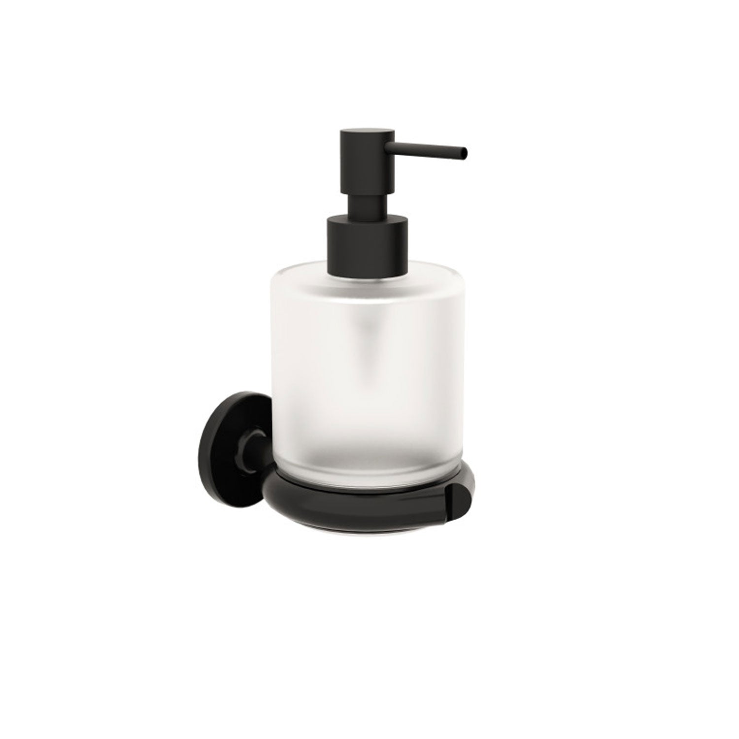 Dispenser sapone da incollo o da fissare a parete in ottone verniciato nero opaco e vetro acidato collezione Sebecà di Lineabeta 250ml by CeramicStore | Lo specialista del tuo bagno