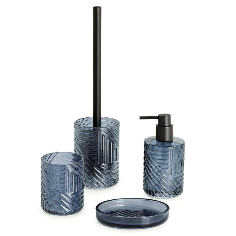 Dosasapone in vetro con erogatore in plastica nera Gedy serie Corinne - Blu