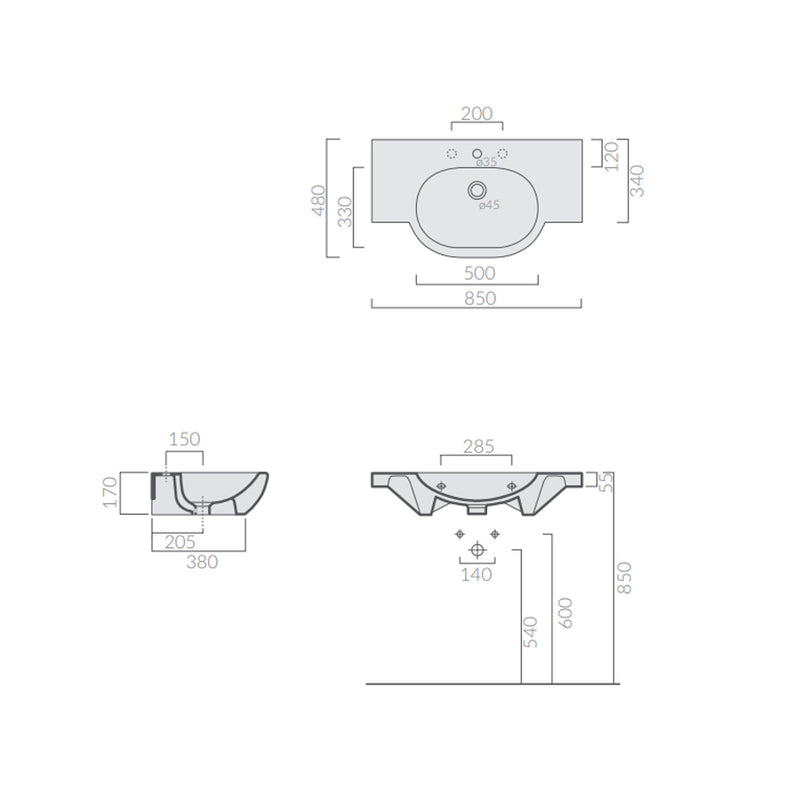 Lavabo sospeso in ceramica serie M2 di Ceramica Galassia - Bianco lucido 85cm by CeramicStore | Lo specialista del tuo bagno
