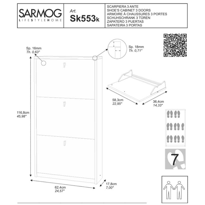 Elegante scarpiera a 3 ante con maniglia satinata finitura Olmo Chiaro by Sarmog by CeramicStore | Lo specialista del tuo bagno