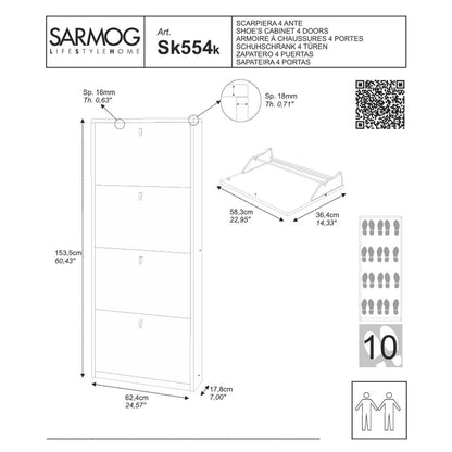 Elegante scarpiera a 4 ante con maniglia satinata finitura Bianco Fiammato by Sarmog by CeramicStore | Lo specialista del tuo bagno