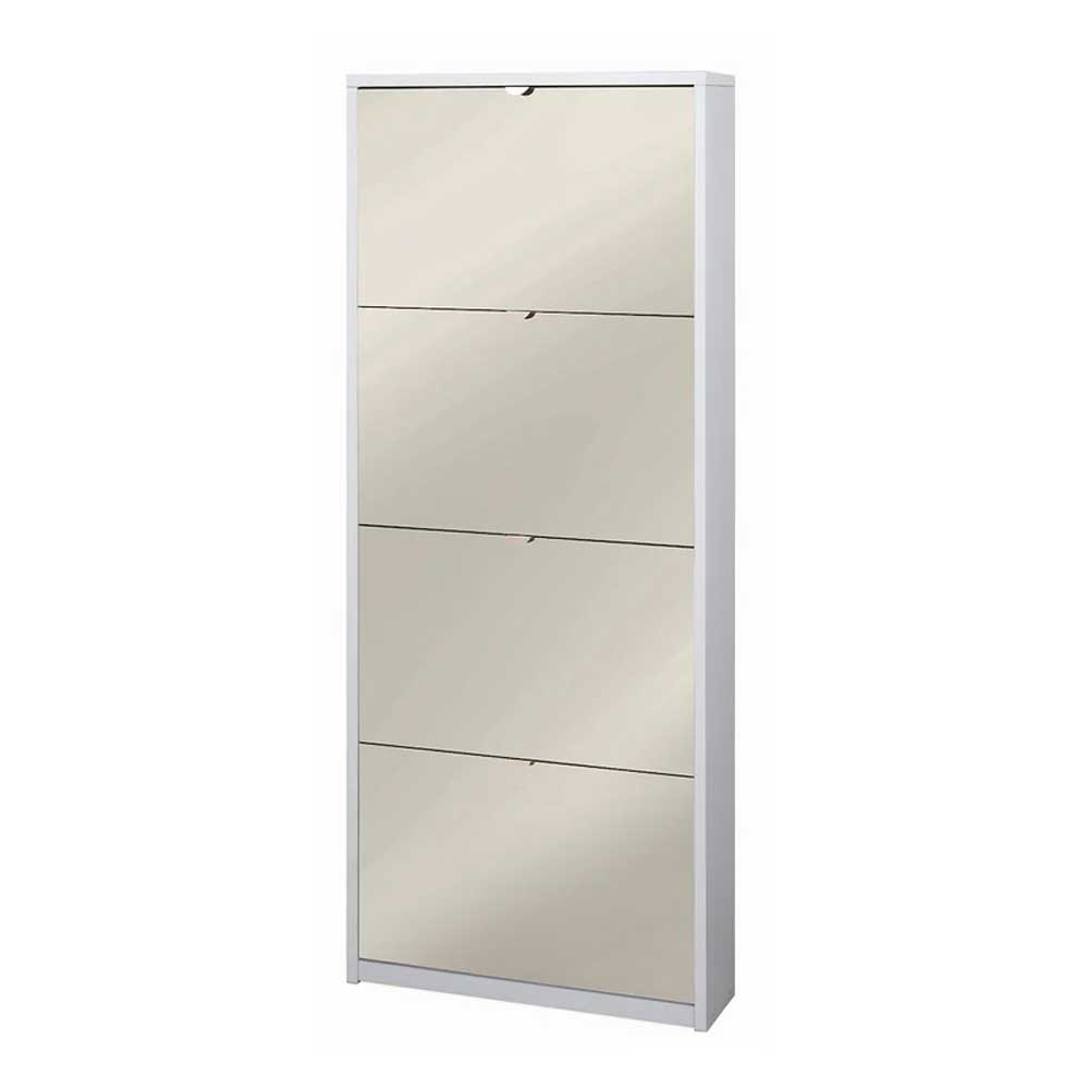 Elegante scarpiera a 4 ante con maniglia satinata finitura Bianco Fiammato e Frontale a Specchio Naturale by Sarmog by CeramicStore | Lo specialista del tuo bagno