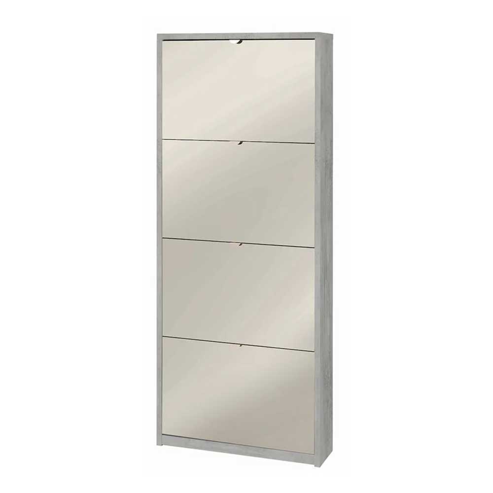Elegante scarpiera a 4 ante con maniglia satinata finitura Cemento e Frontale a Specchio Naturale by Sarmog by CeramicStore | Lo specialista del tuo bagno