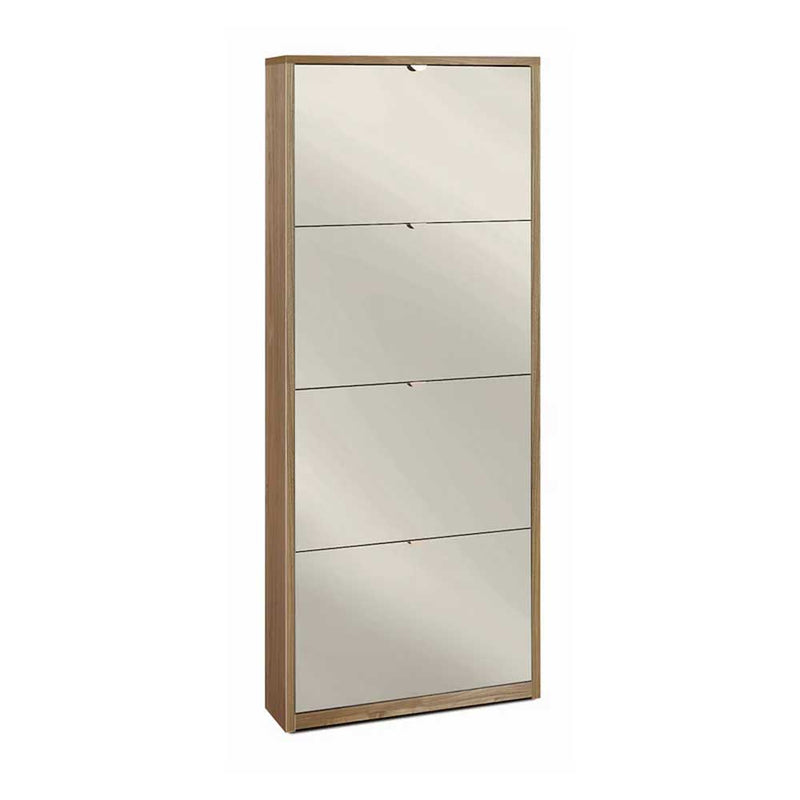 Elegante scarpiera a 4 ante con maniglia satinata finitura Noce Stelvio e Frontale a Specchio Naturale by Sarmog by CeramicStore | Lo specialista del tuo bagno