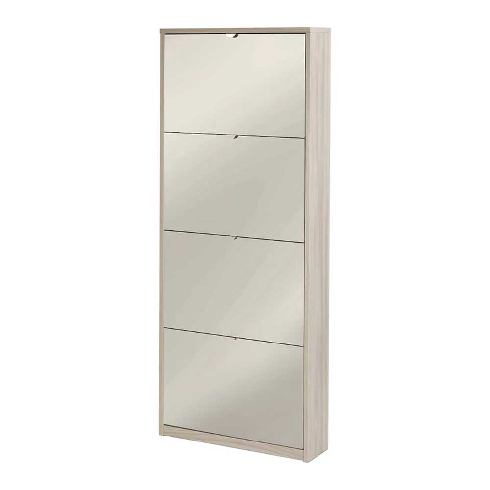 Elegante scarpiera a 4 ante con maniglia satinata finitura Olmo Chiaro e Frontale a Specchio Naturale by Sarmog by CeramicStore | Lo specialista del tuo bagno