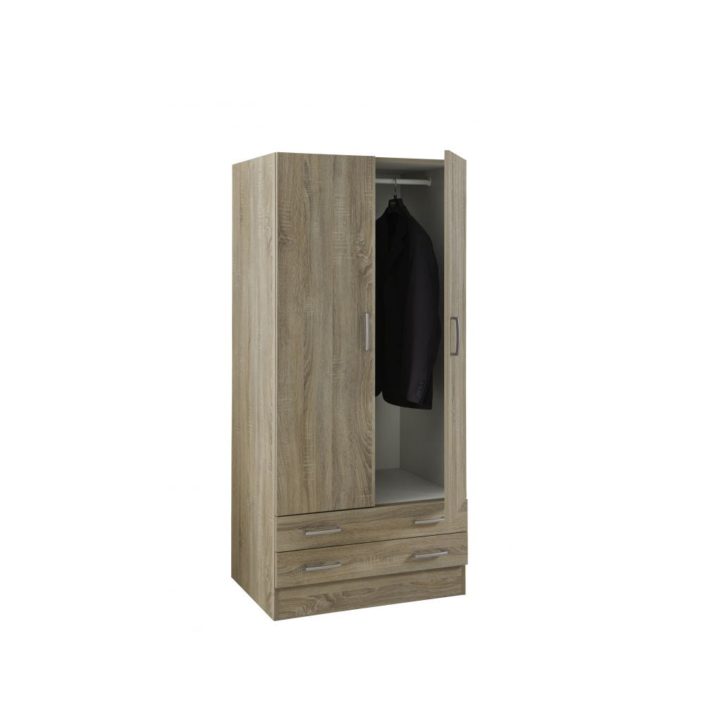 Armadio Elegante Porte In Tessuto E Cassetti – Effetto Rovere, 79x50x175 Cm, Struttura Robusta